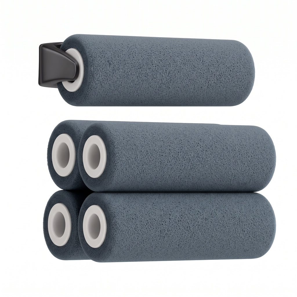 Bearback lotion applicator attachment with five premium gray rollers: one installed and four loose refills